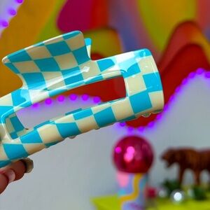 Blue Checkered Hair Clip